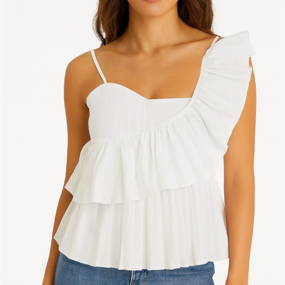 Boohoo One Shoulder Ruffle Peplum Top White Size 12